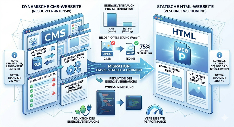 Symbolbild: Eine wartungsarme Website verbraucht weniger Ressourcen